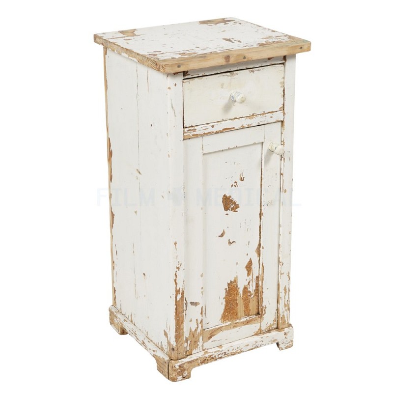 Cream Distressed Bed Side Cabinet